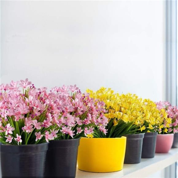 8 Bundles Artificial Daffodils Flowers, Fake Artificial Greenery (Pink) - Picture 4 of 7